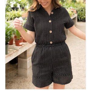 Orange Creek Black & White Polka Dot Romper Women's Size X-Large Casual Preppy